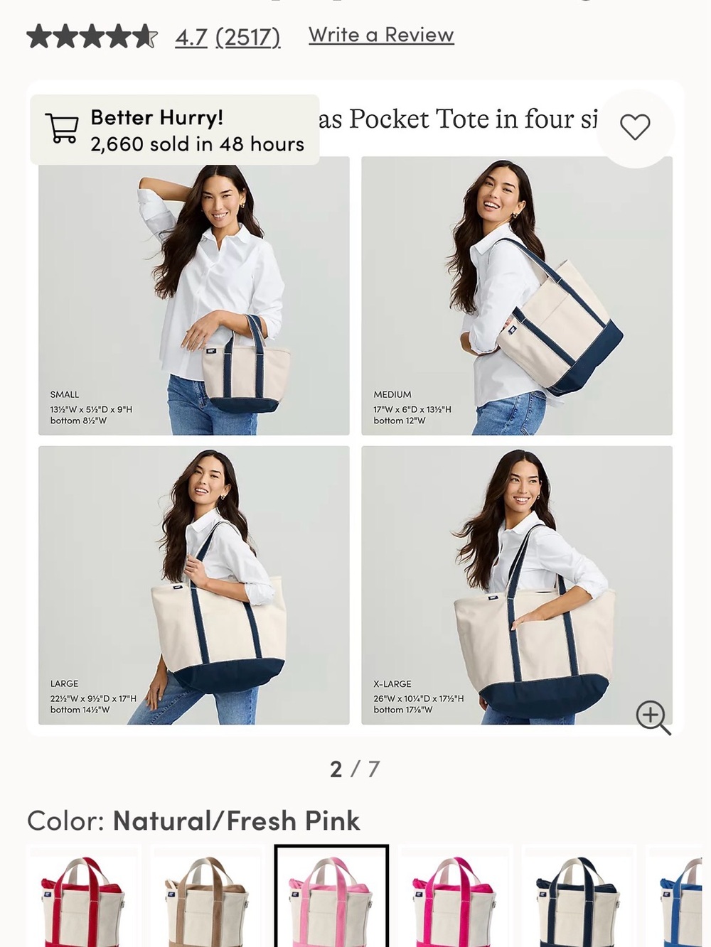 Lands' End Fresh Pink & Natural Small Canvas Tote Bag - Picture 9 of 11